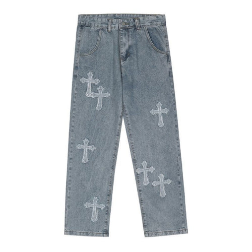 Cross-Stitch Wide-Leg Jeans